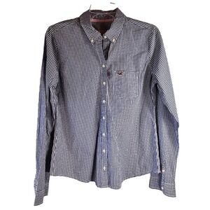 Hollister Button up Shirt Long Sleeve Women's Size L Blue Checked